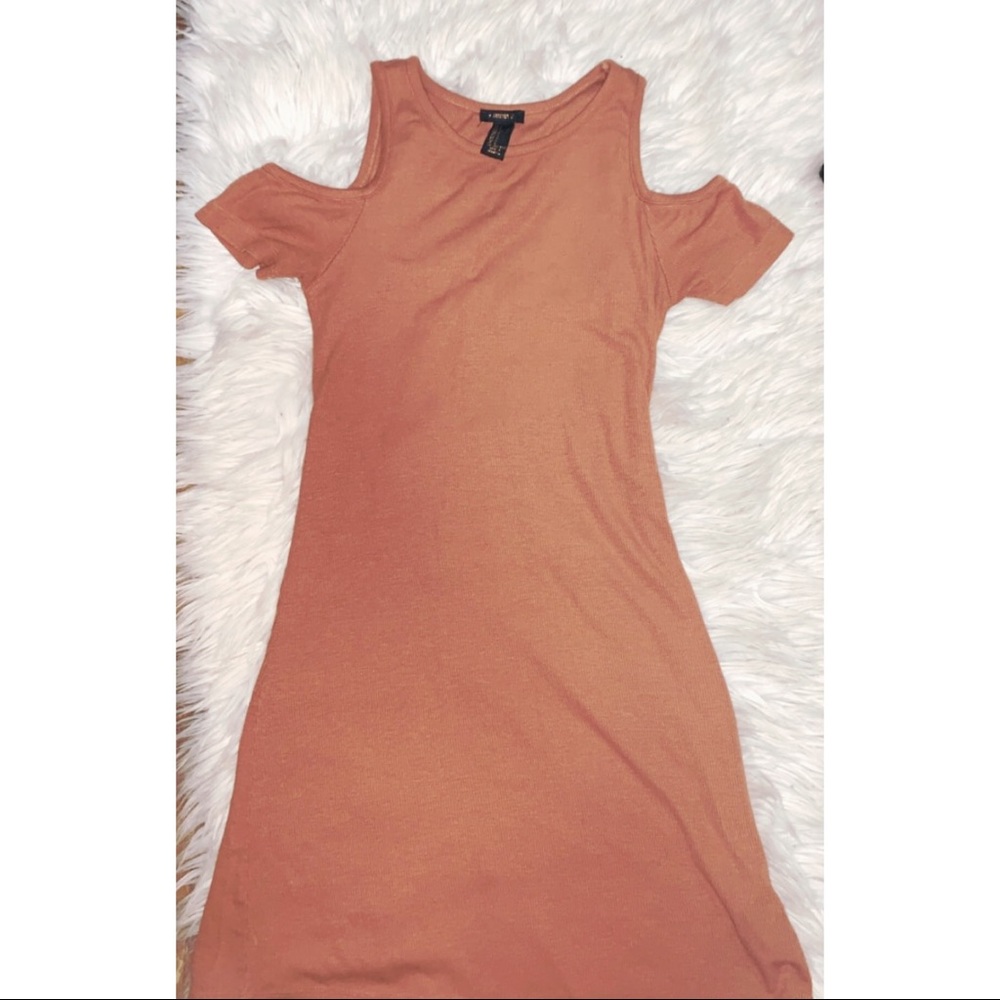 burnt orange ribbed cold shoulder dress forever 21